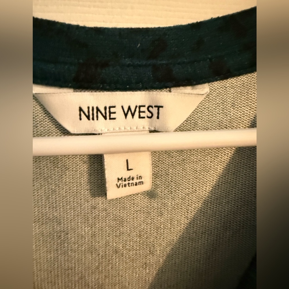 Nine West Teal Patterned Long Sleeve Dress - Picture 3 of 5